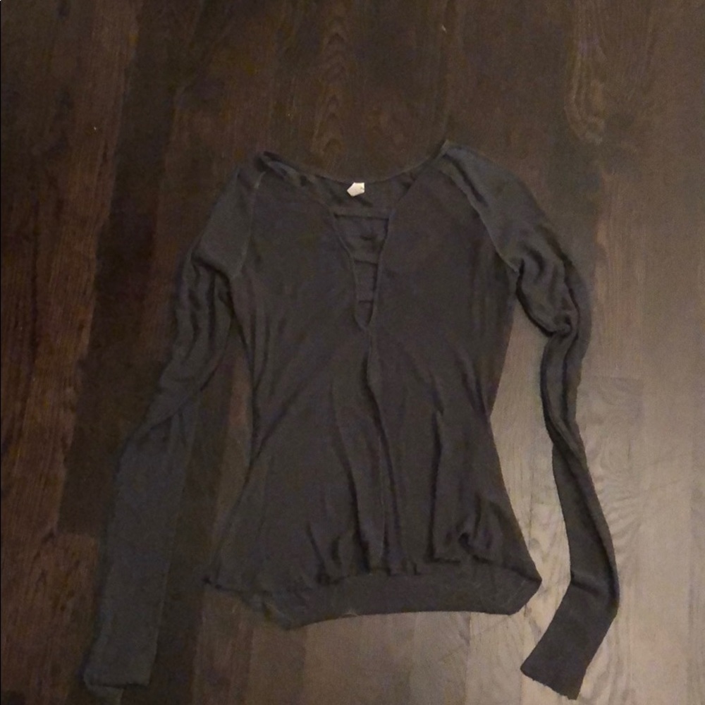 Gray cut out Long sleeve shirt